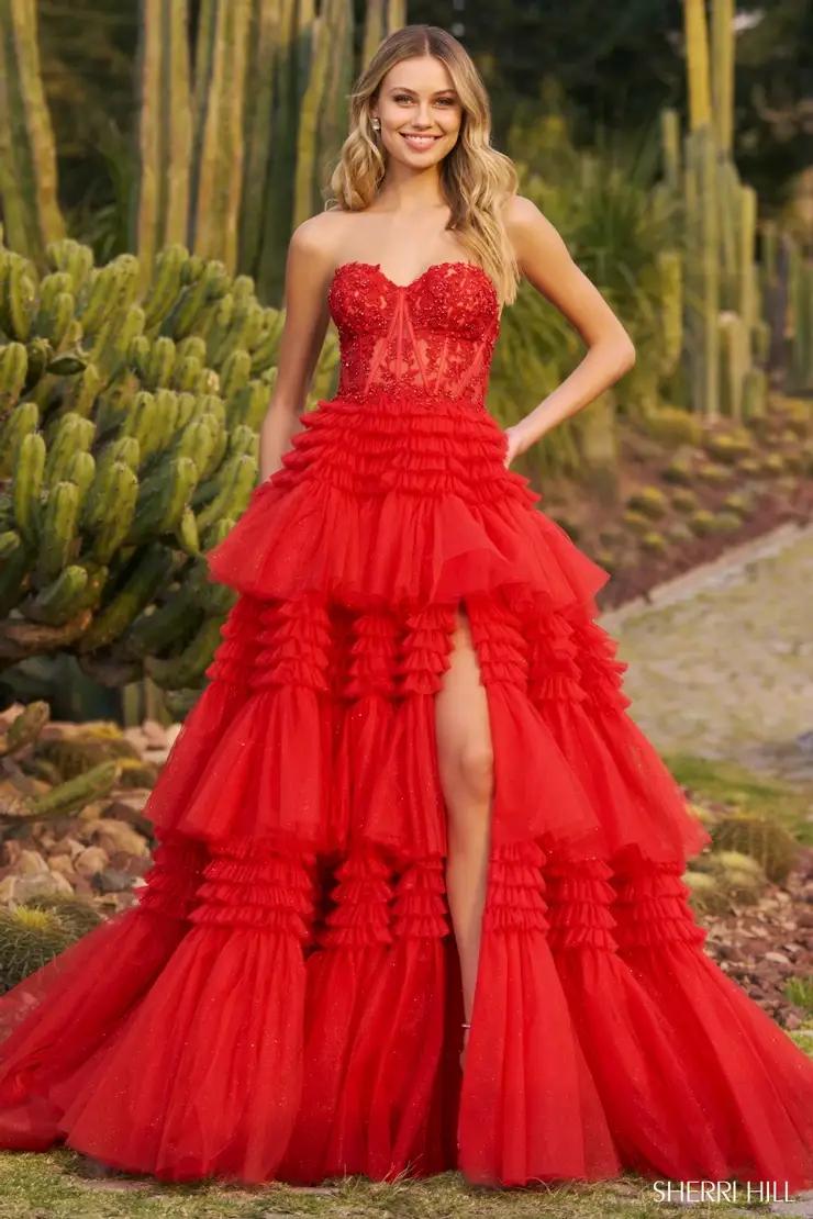 Model wearing a Sherri Hill 2023 dress