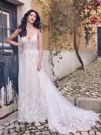 Enchanting Elegance: Embrace the Summer Sun with Maggie Sottero&#39;s Fernanda Wedding Dress. Desktop Image