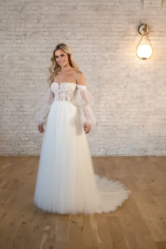Stella York Style #7573 #9 (IV-BC) Ivory Lace Tulle and Regal Organza over Biscotti Gown thumbnail