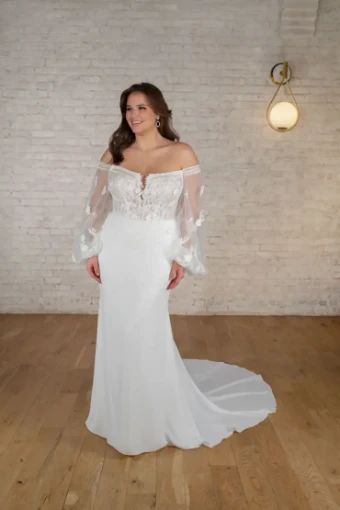 Stella York Style #7675 #12 (PI-PL) Pure Ivory Gown w Porcelain Tulle Plunge thumbnail