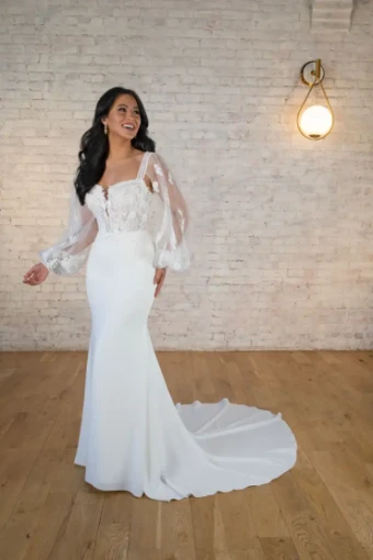 Stella York Style #7675 #10 (PI-PL) Pure Ivory Gown w Porcelain Tulle Plunge thumbnail