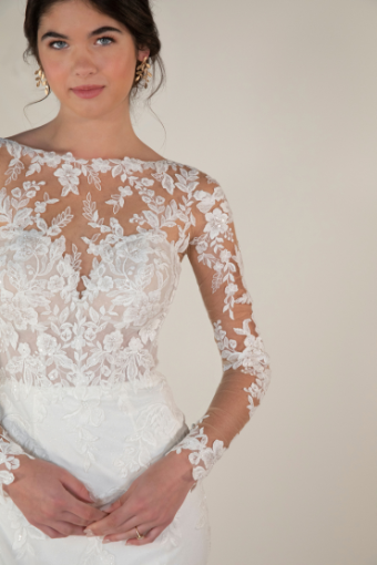 Stella York Style #7867 #12 (IVAL-PL) IVORY LACE & TULLE OVER ALMOND GWN W PORCELAIN TULLE ILLUSION thumbnail