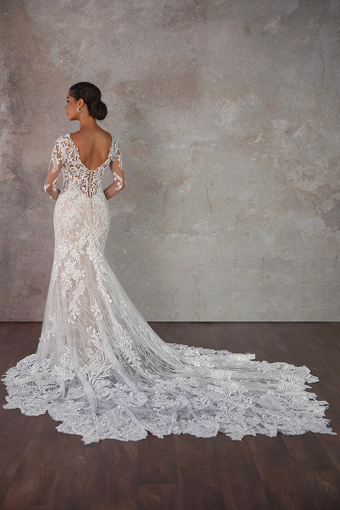 Essense of Australia Style #D4213 #7 (IVRM-PL) Ivory Lace & Tulle over Rum Gown w Porcelain Tulle Plunge thumbnail