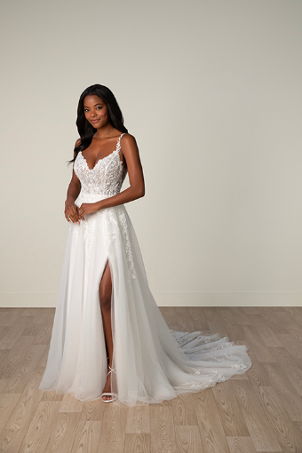 Stella York Style #8036 #10 (IVIV-PL) IVR LACE & TULLE OVER IVORY GOWN W PORCELAIN TULLE SIDE PLNG thumbnail
