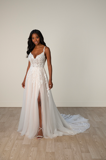 Stella York Style #8036 #8 (IVIV-PL) IVR LACE & TULLE OVER IVORY GOWN W PORCELAIN TULLE SIDE PLNG thumbnail