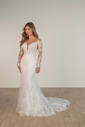 Stella York Style #SY8162 #0 default (IVLN-PL) IVORY LACE & TULLE OVER LINEN GOWN W PORCELAIN TULLE ILLUSION thumbnail